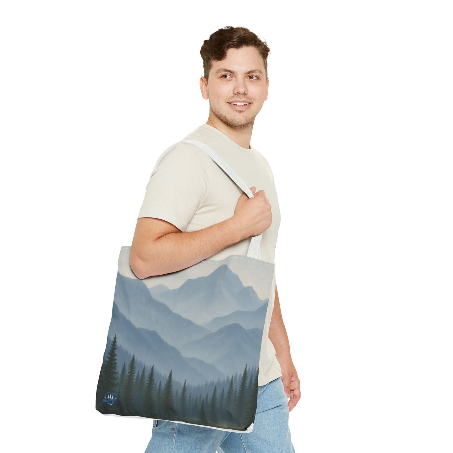 Grey Mountaincape Tote Bag with Original Art by Lo Husen