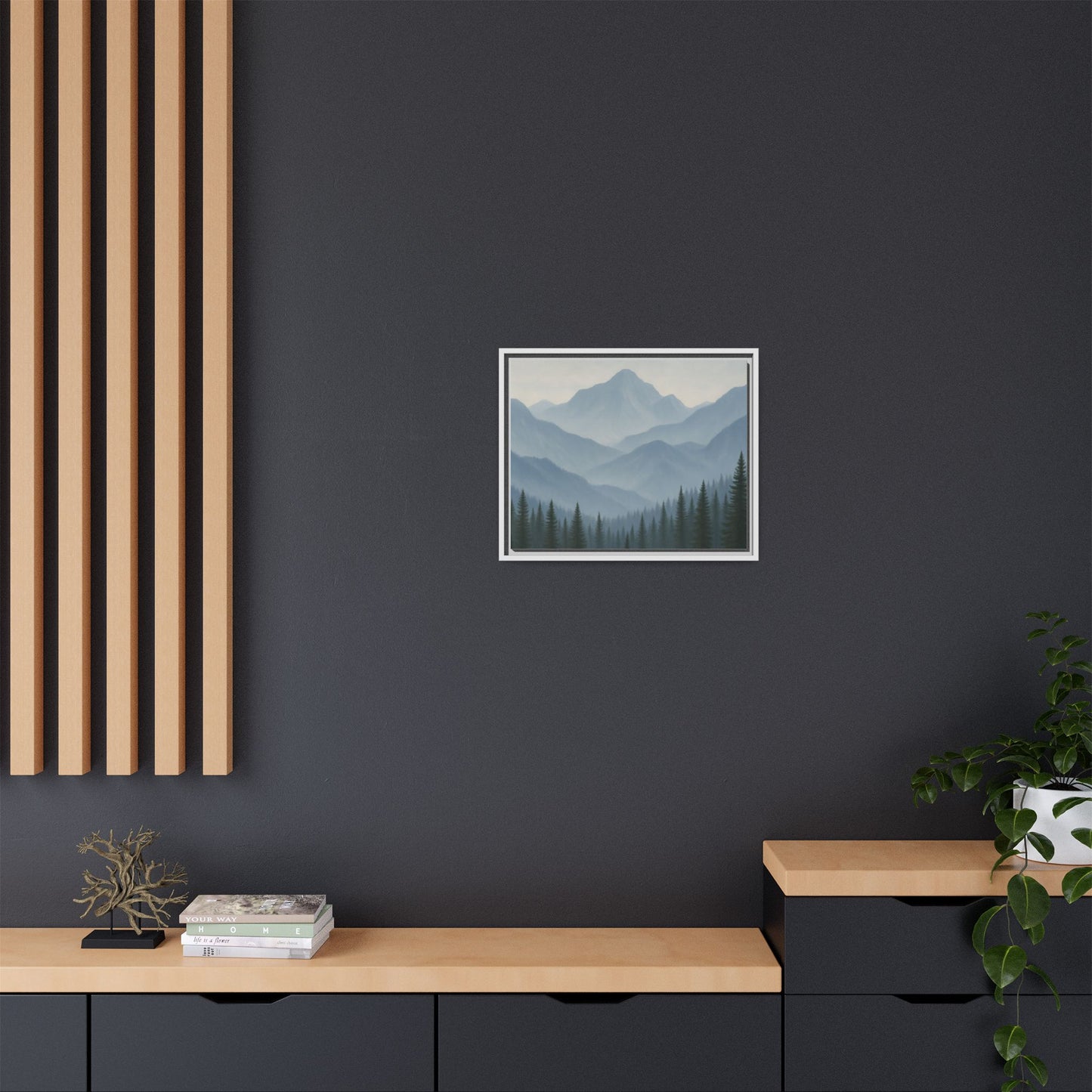 Grey Mountainscape Framed Canvas Art