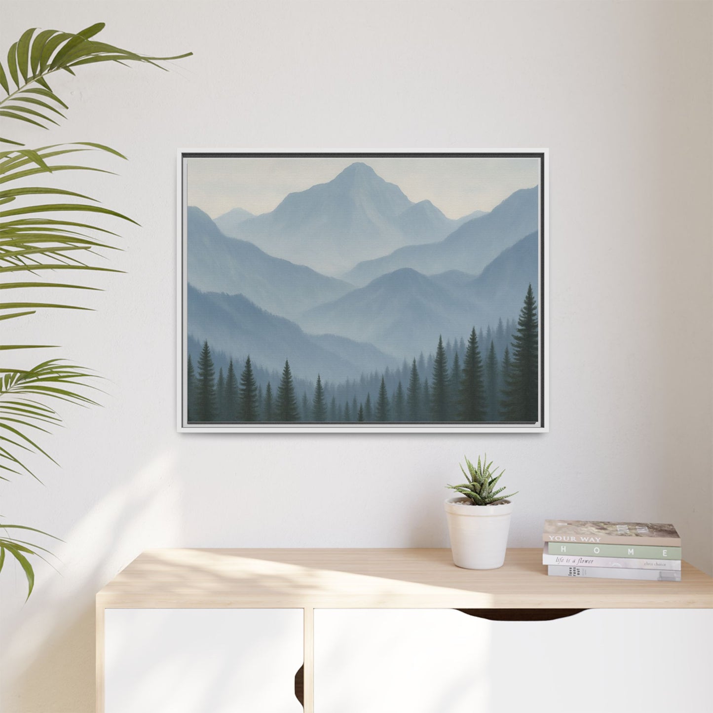 Grey Mountainscape Framed Canvas Art