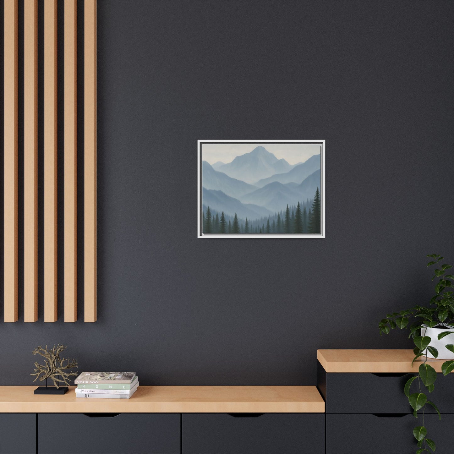 Grey Mountainscape Framed Canvas Art