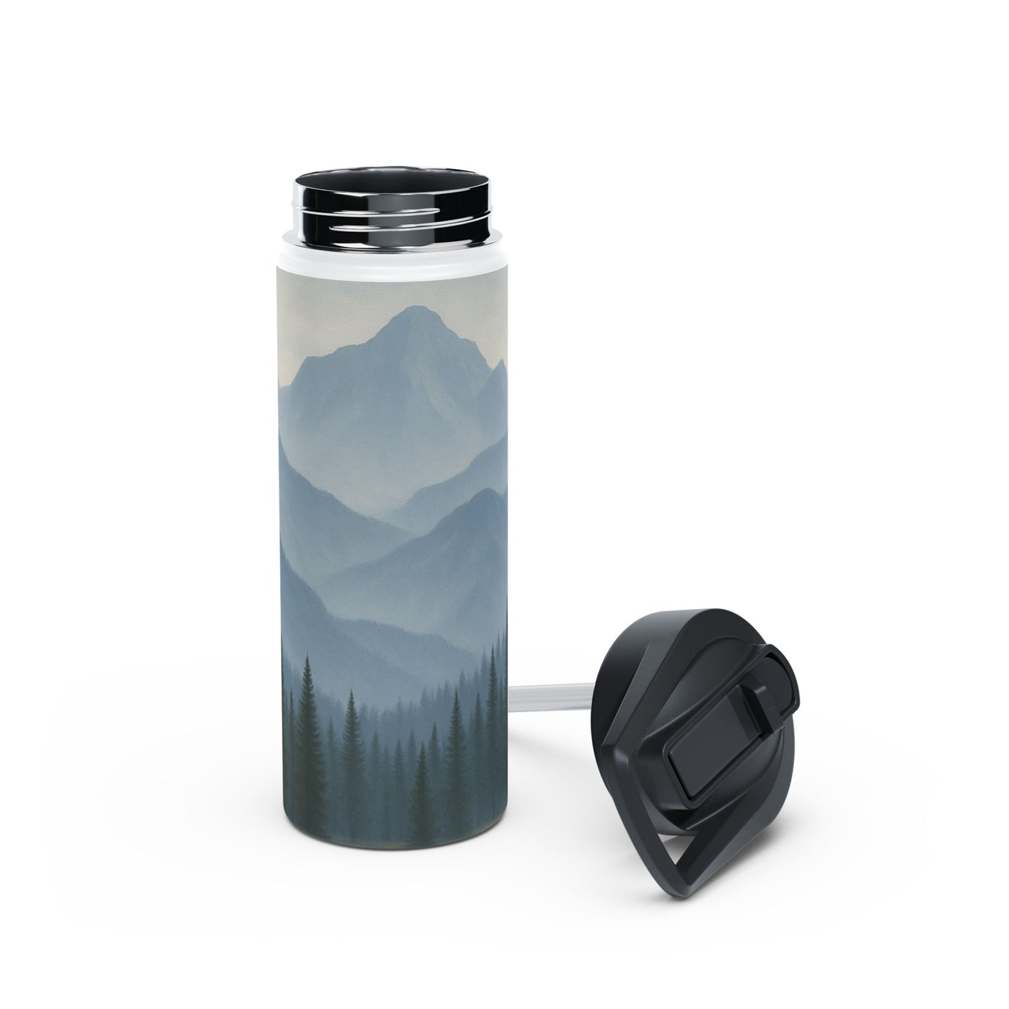 Grey Mountainscape Stainless Steel Water Bottle