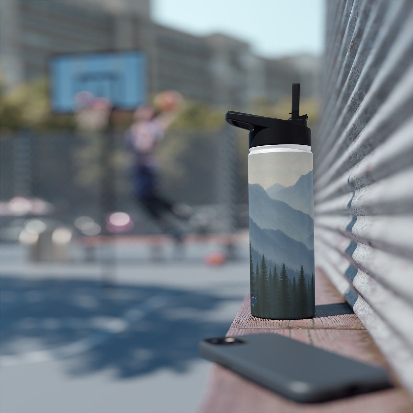 Grey Mountainscape Stainless Steel Water Bottle