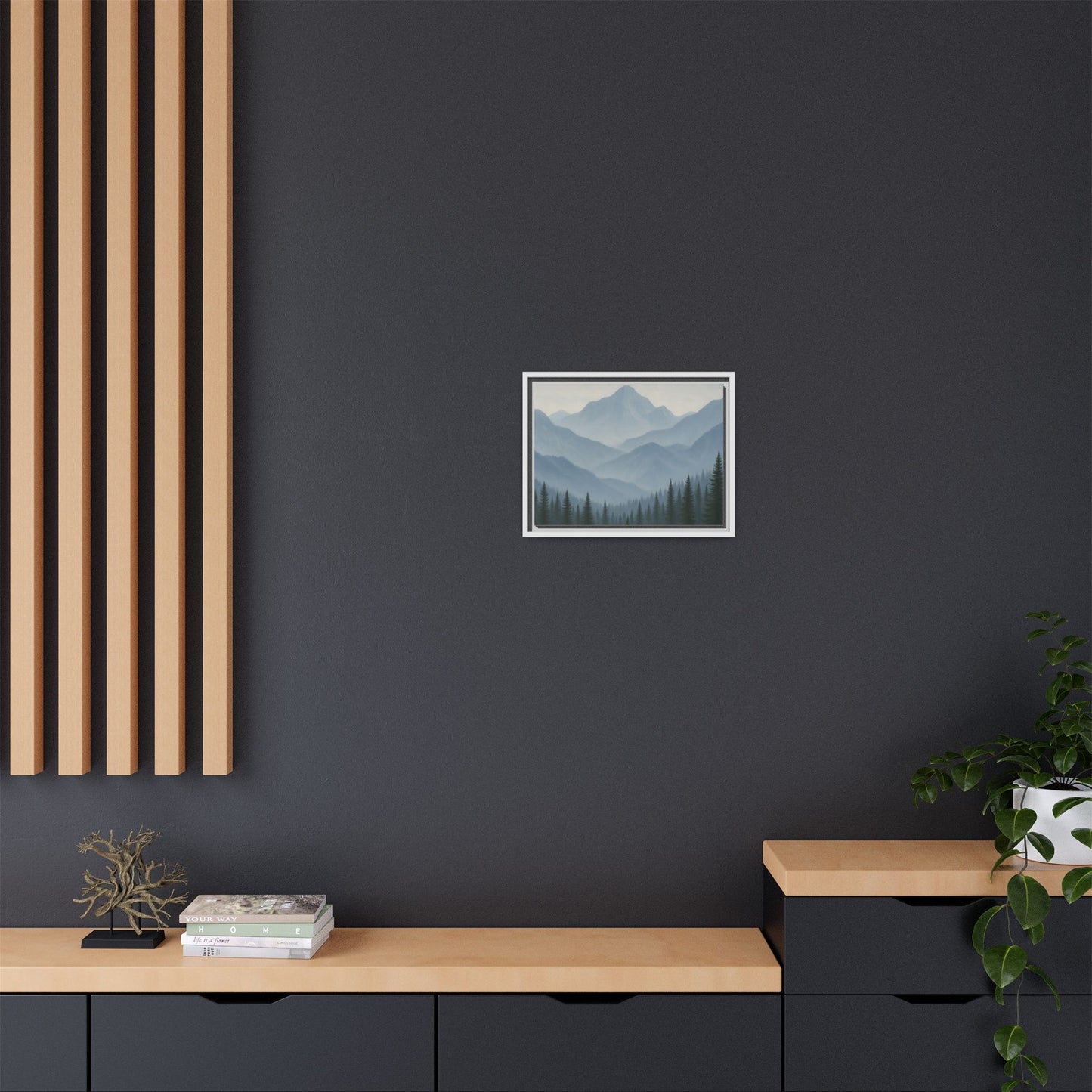 Grey Mountainscape Framed Canvas Art