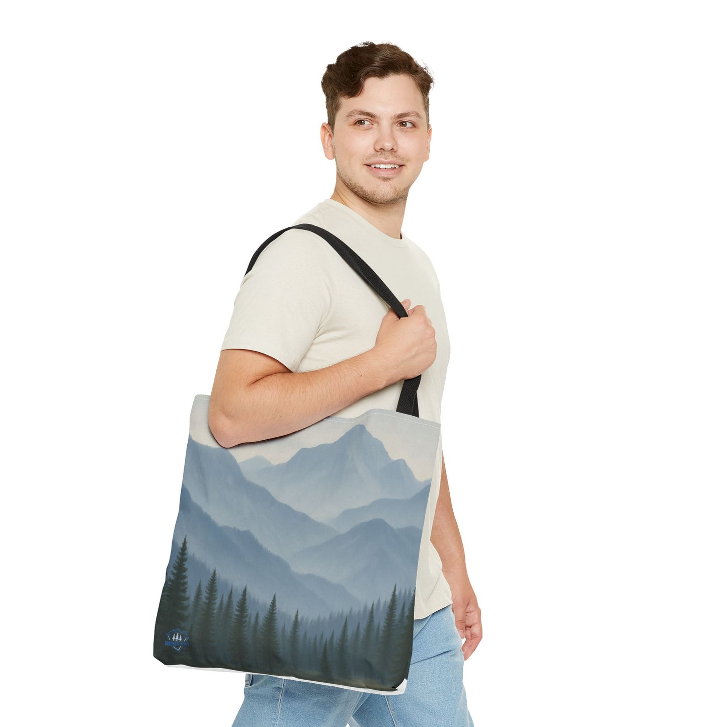 Grey Mountaincape Tote Bag with Original Art by Lo Husen