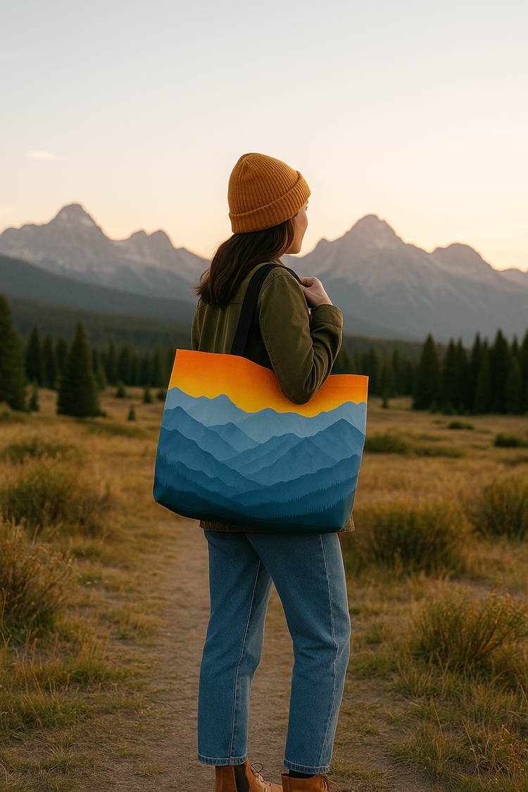 girl in nature with mountain bag