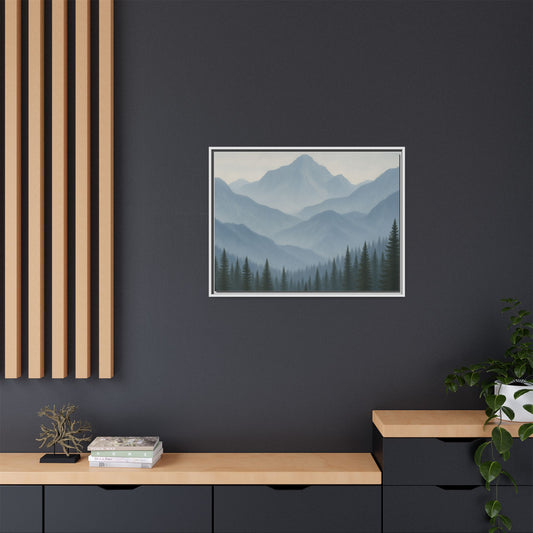 Grey Mountainscape Framed Canvas Art