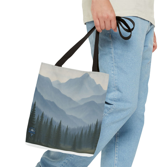 Grey Mountaincape Tote Bag with Original Art by Lo Husen