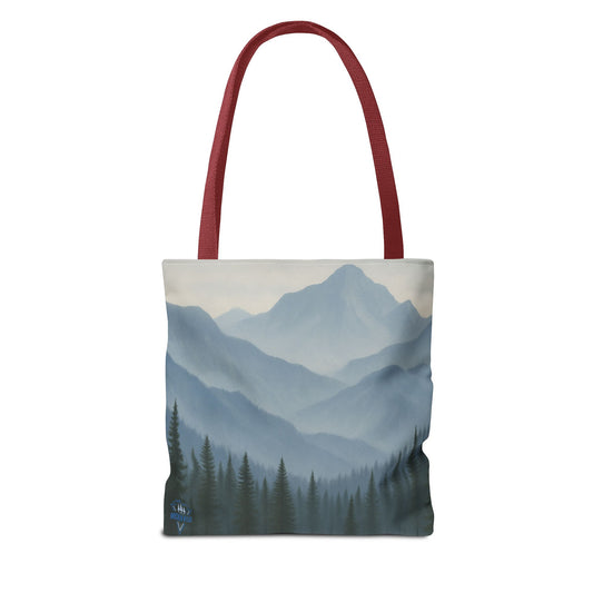 Grey Mountaincape Tote Bag with Original Art by Lo Husen