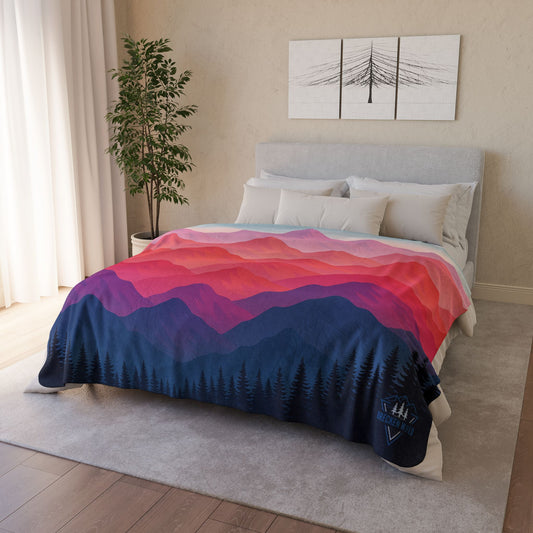 Vibrant Mountainscape Fleece Sherpa Blanket